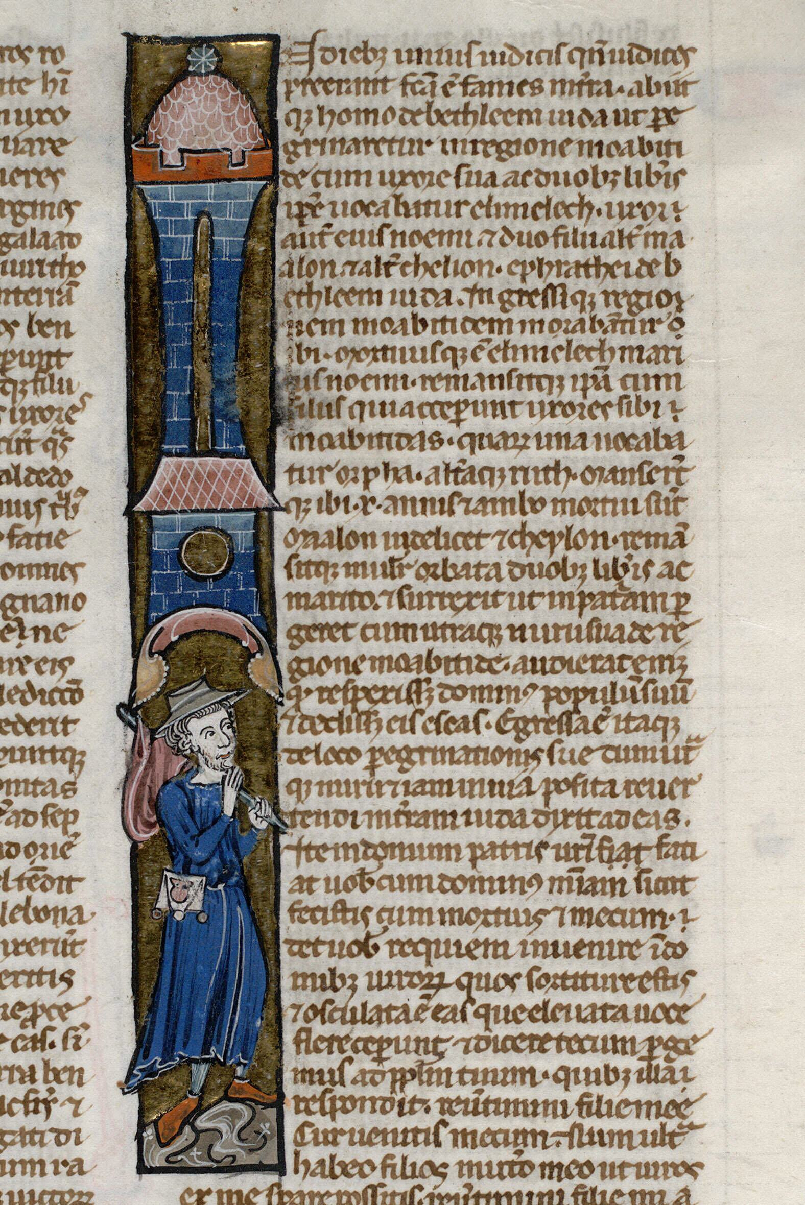 Elimelech setting out on his journey, c. 1220–1230. Bibliothèque Mazarine, MS 18, fol. 72v.