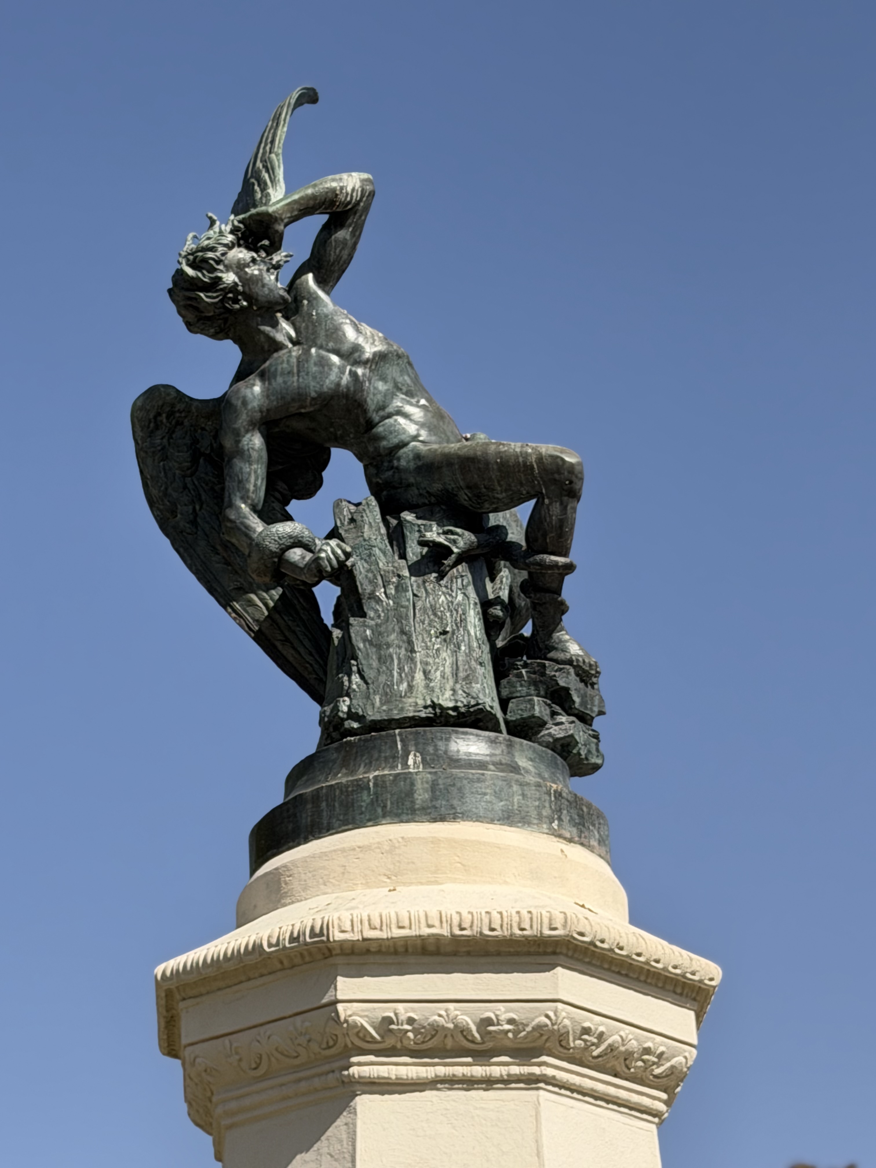 Bronze sculpture of the Fallen Angel by Ricardo Bellver, 1877. 